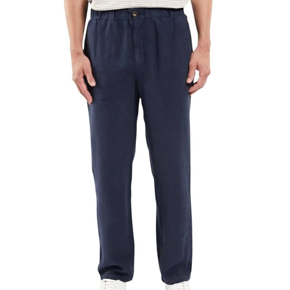 Armor Lux Pants Men's 30 Navy Blue Heritage Linen Trousers Slim Classic Woven